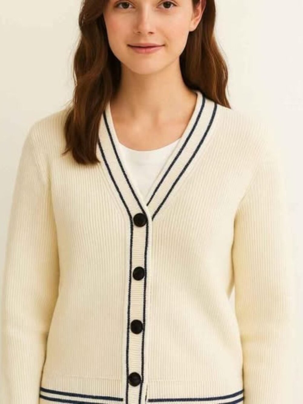 Hollister Preppy White Cardigan With Stripes